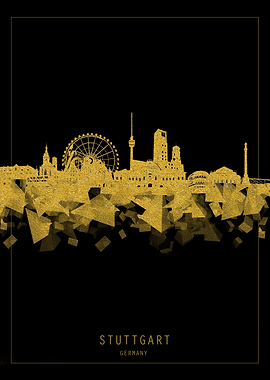 Stuttgart skyline gold
