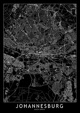 Johannesburg Black Map
