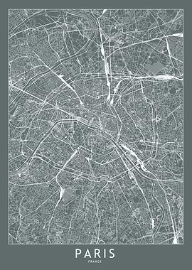 Paris Grey Map