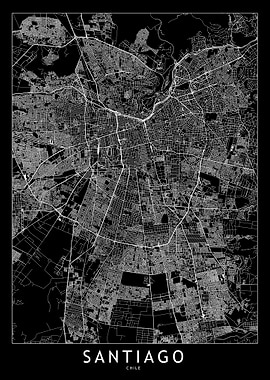Santiago Black Map