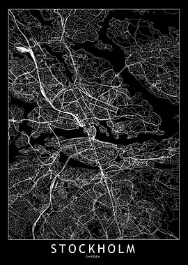 Stockholm Black Map