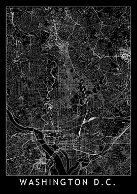 Washington DC Black Map