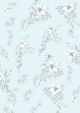 Floral on pastel blue