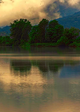sunset reflection on lake