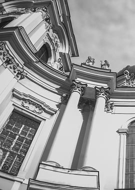 A black and white Building