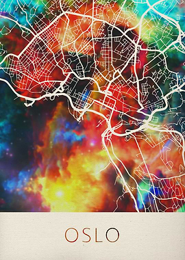 Oslo Watercolor Street Map