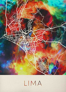 Lima Peru Watercolor Map