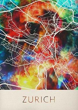 Zurich Watercolor City Map