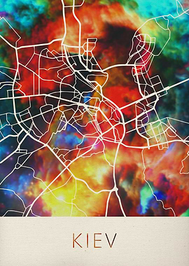 Kiev Watercolor Street Map
