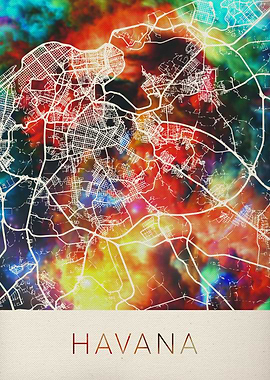 Havana Cuba Watercolor Map