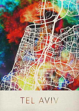 Tel Aviv Watercolor Map