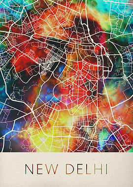 New Delhi Watercolor Map