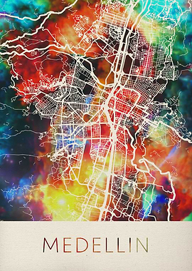 Medellin Watercolor Map