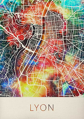 Lyon Watercolor City Map
