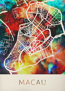 Macau Watercolor City Map