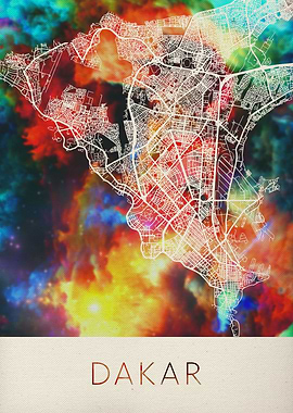 Dakar Watercolor City Map