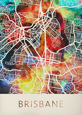 Brisbane Watercolor Map