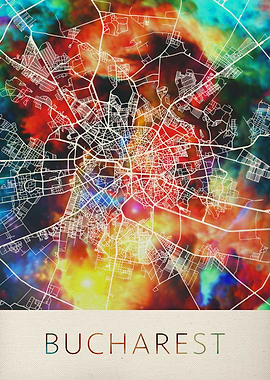 Bucharest Watercolor Map