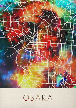 Osaka Watercolor City Map