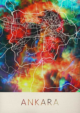 Ankara Watercolor City Map