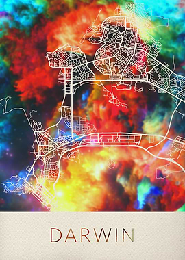 Darwin Watercolor City Map