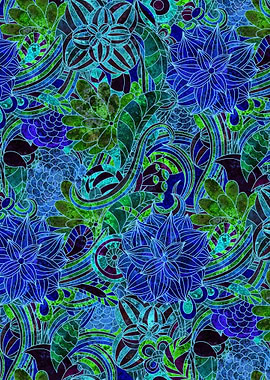 Blue Green Flower Pattern