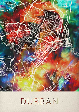 Durban Watercolor City Map