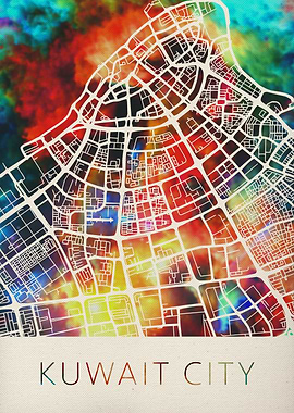 Kuwait City Watercolor Map