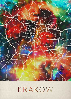 Krakow Watercolor City Map