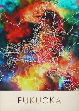 Fukuoka Watercolor Map