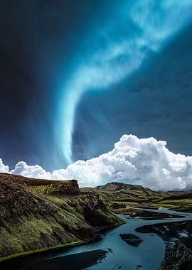 Blue aurora over the river