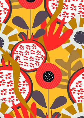 Pomegranates and flowers