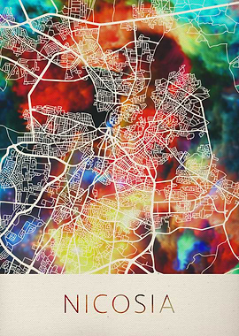 Nicosia Watercolor Map