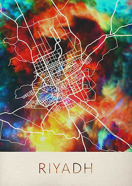 Riyadh Watercolor City Map