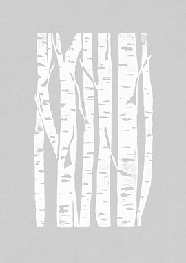 Woodcut Birches Grey