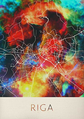 Riga Watercolor City Map