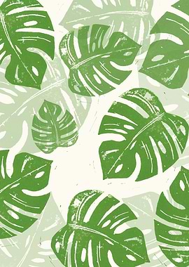 Linocut Monstera Green