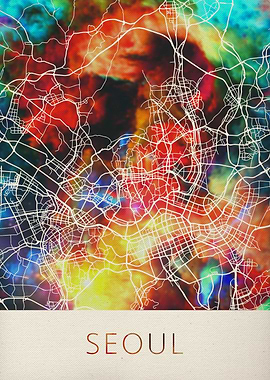Seoul Watercolor City Map