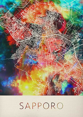 Sapporo Watercolor Map