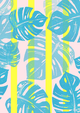 Linocut Monstera Neon