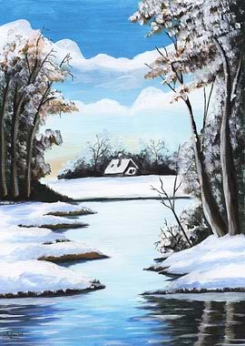 Acrylic winter landscape