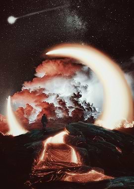 Crater and crescent moon