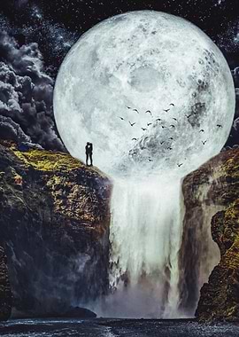 Romantic Waterfall Moon
