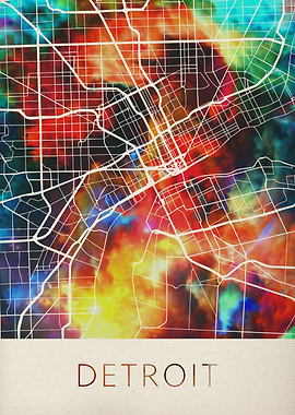 Detroit Watercolor Map