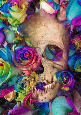 Rainbow Rose Skull
