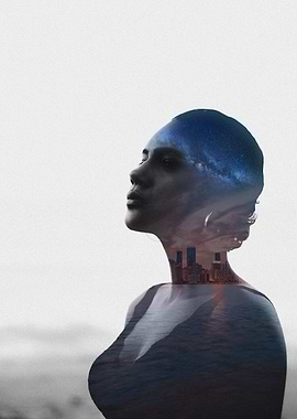 Double exposure woman
