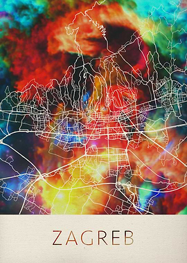 Zagreb Watercolor City Map