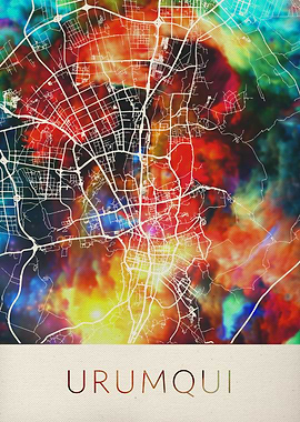 Urumqui Watercolor Map