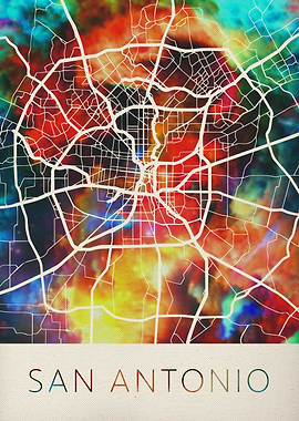San Antonio Watercolor Map