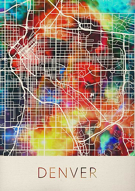 Denver Watercolor City Map